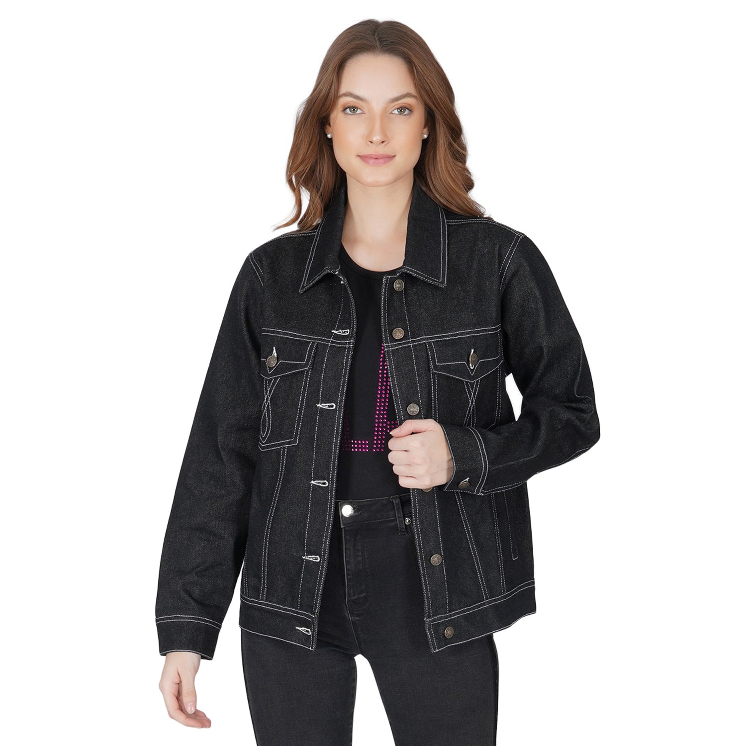 Classic Fitted Denim Jacket In Black | SilkFred US